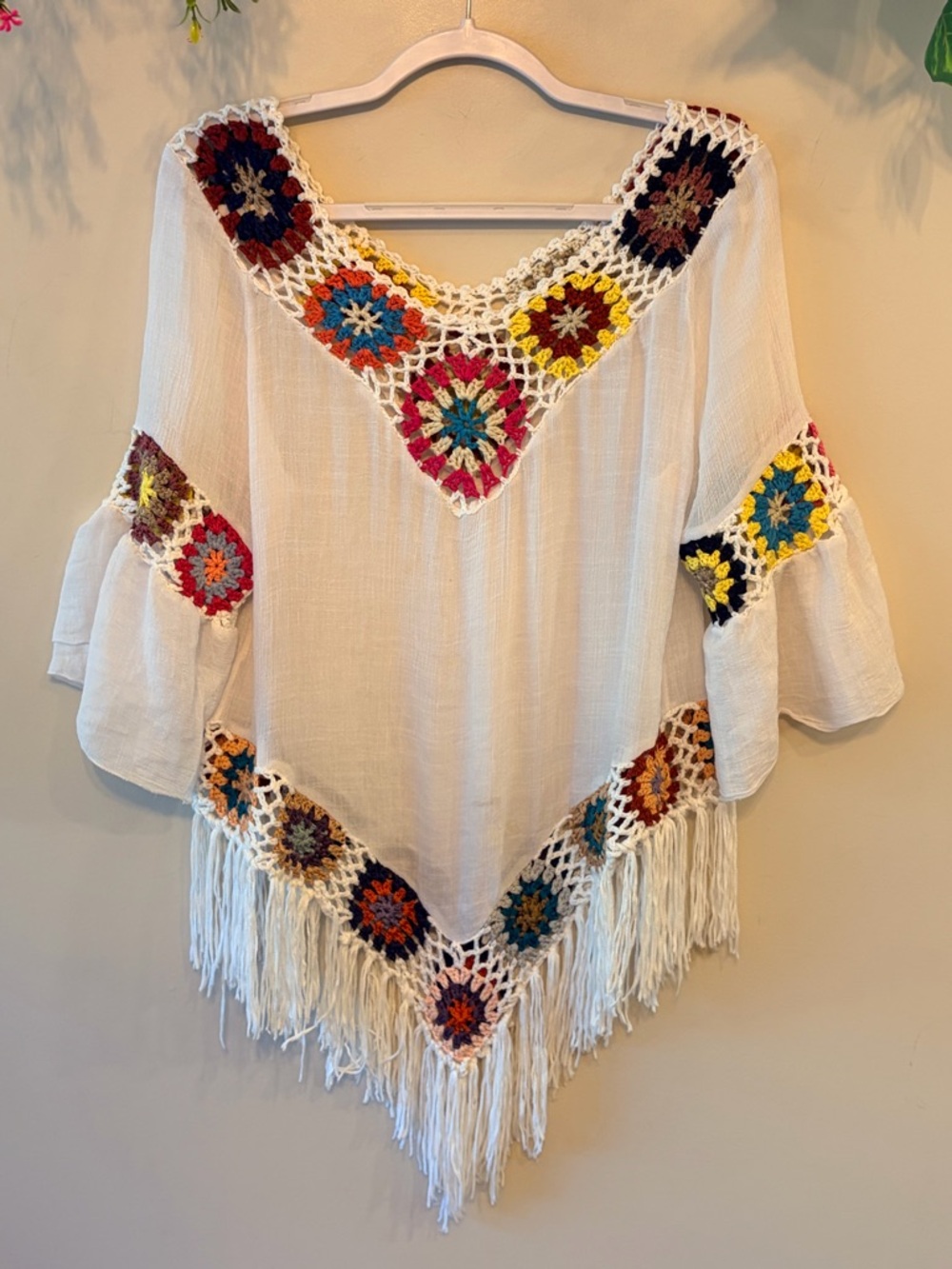 BOHO Crochet Trim Fringe Tunic Top - Picture 2 of 6
